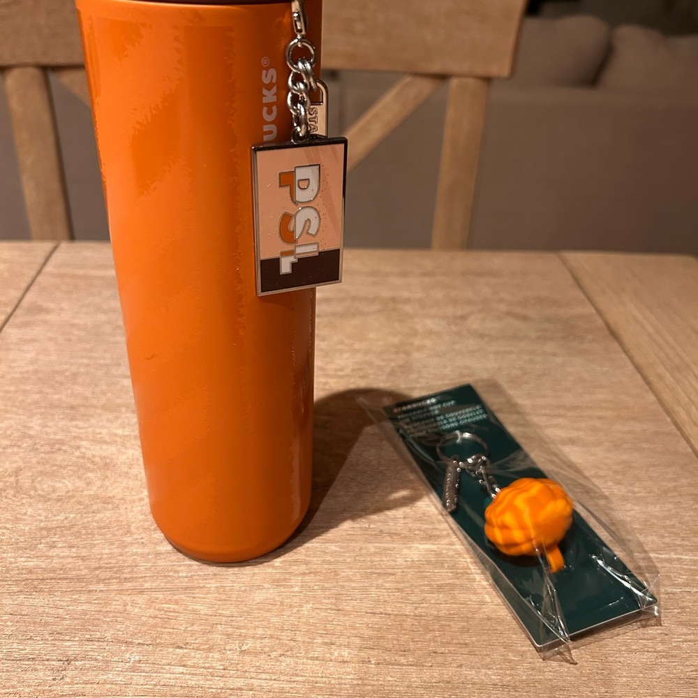Starbucks Vibrant Orange Tumbler with Pumpkin Charm